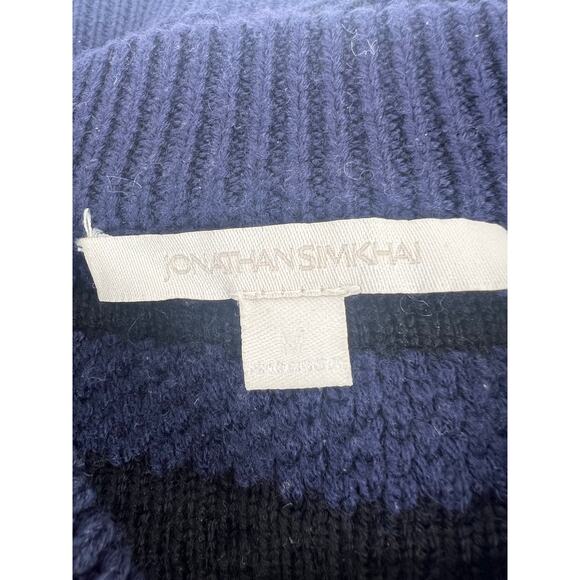 Jonathan Simkhai Tassel Fringe Knit Wool Sweater Black Blue Stripe - Picture 8 of 12